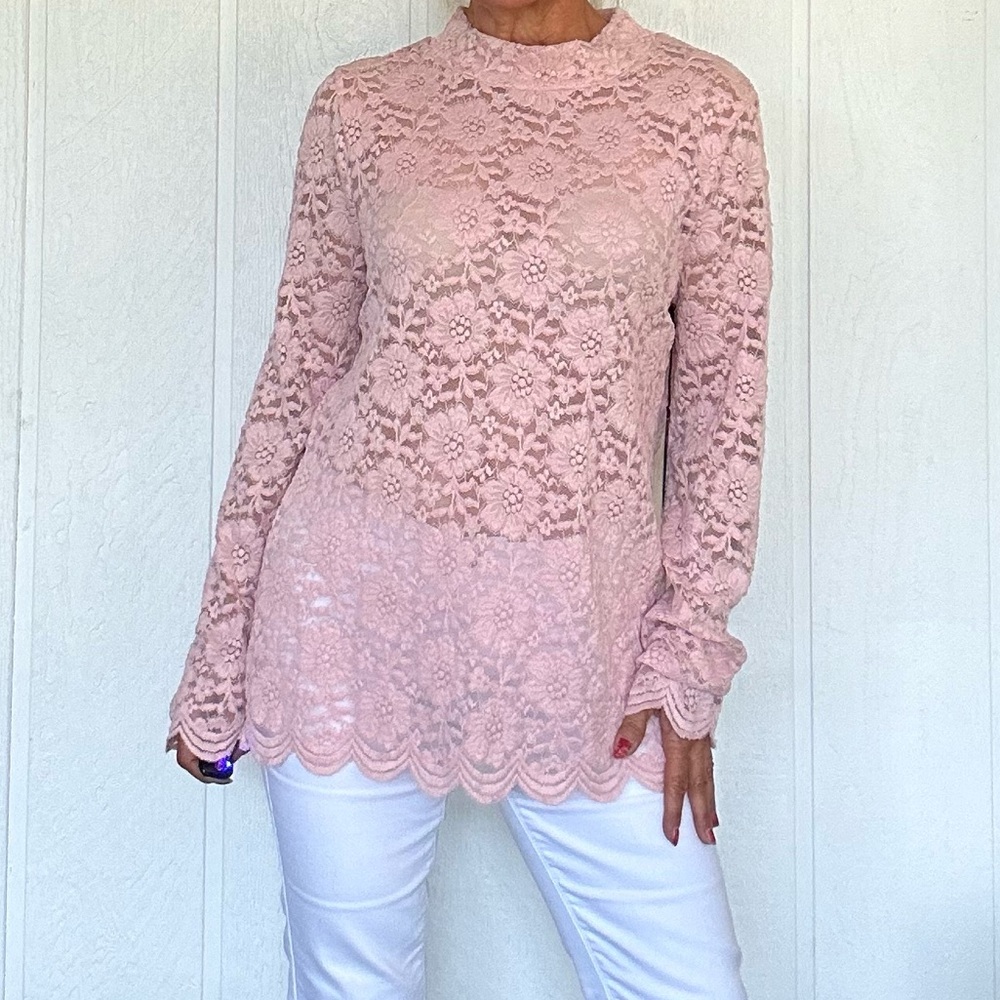 BCBG MAX AZRIA PINK LACE TUNIC SIZE XL NWT